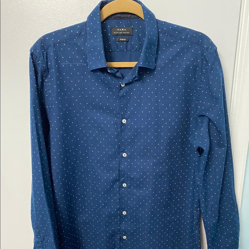 Zara Polka Dot Blue Shirt in Size L